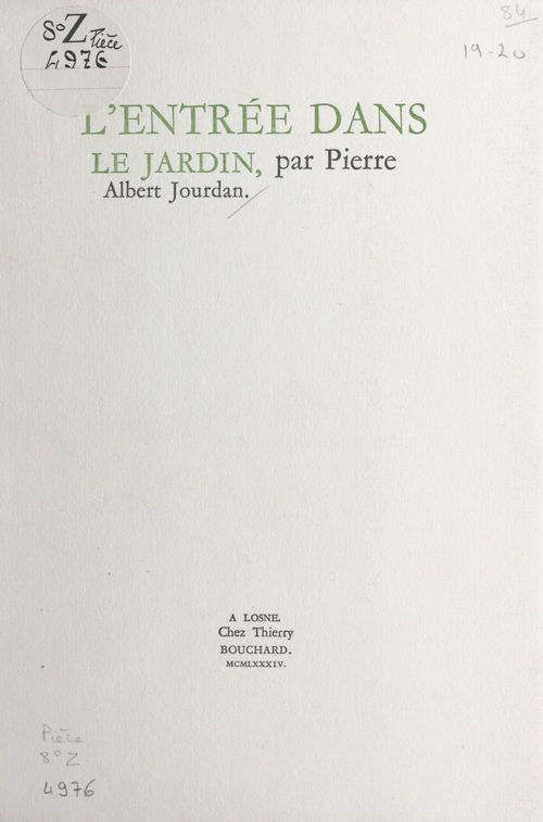 Couverture ebook de L'entrée dans le jardin, de Pierre-Albert Jourdan