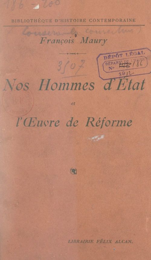 Couverture ebook de Nos hommes d'État et l'oeuvre de réforme, de Francois Maury