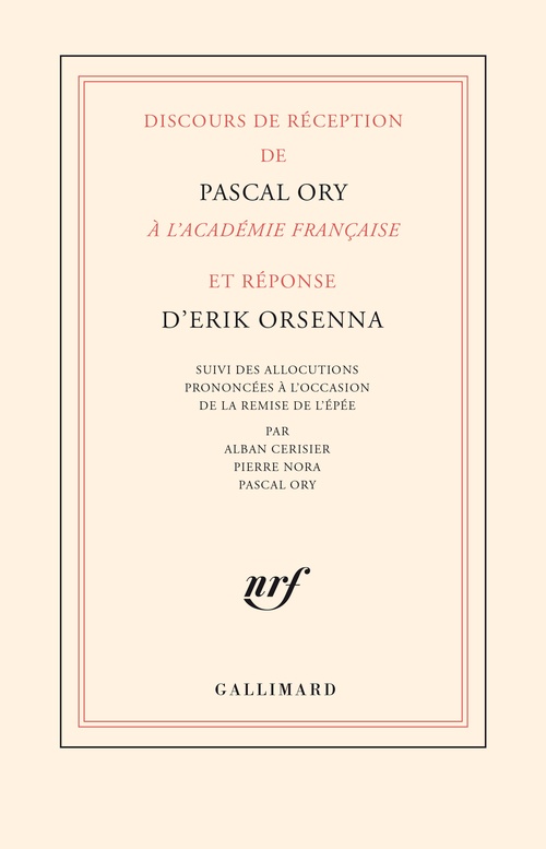 ebook cover of Discours de réception de Pascal Ory à l´Académie française et réponse d´Erik Orsenna, by Erik Orsenna, Pascal Ory