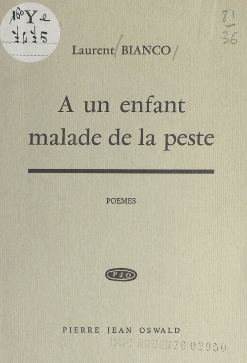 ebook cover of À un enfant malade de la peste, by Laurent Bianco