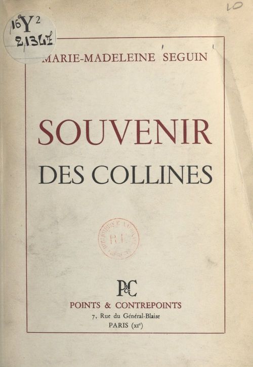 Couverture ebook de Souvenir des collines, de Marie-Madeleine Seguin
