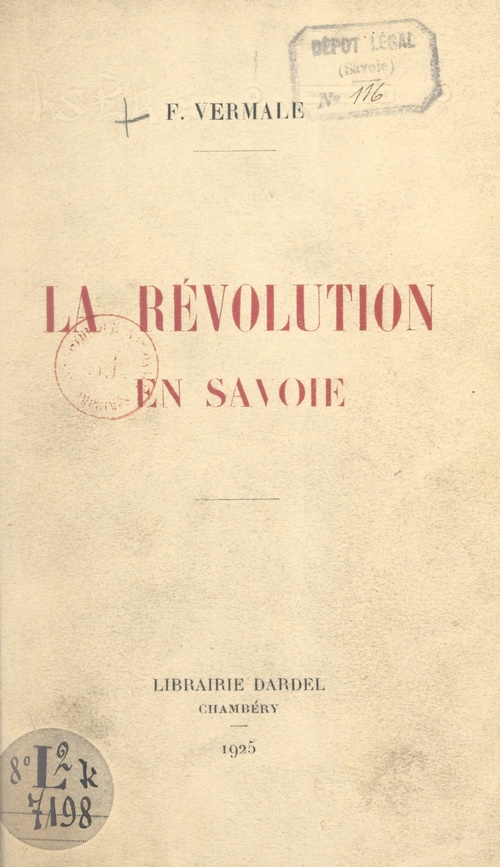 Couverture ebook de La Révolution en Savoie, de Francois Vermale