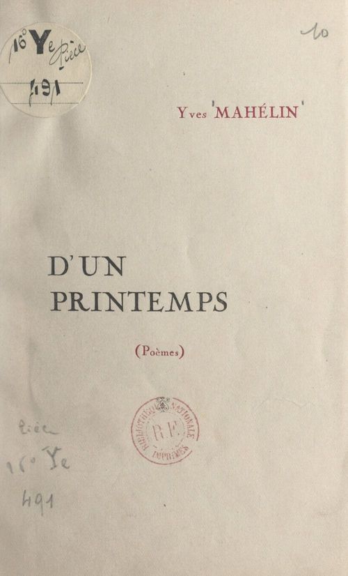 ebook cover of D'un printemps, by Yves Mahelin