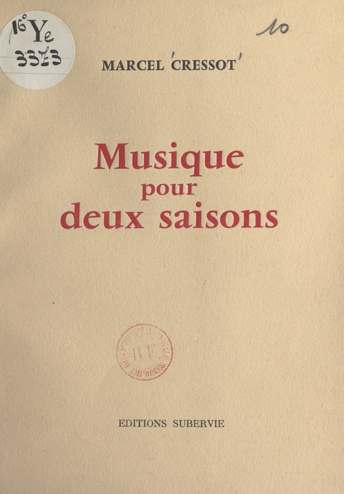 Couverture ebook de Musique pour deux saisons, de Marcel Cressot