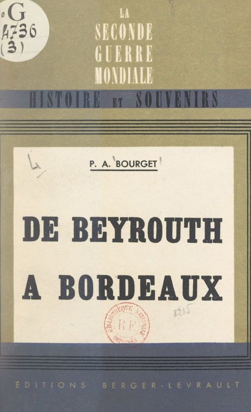 ebook cover of De Beyrouth à Bordeaux, by Pierre-Andre Bourget