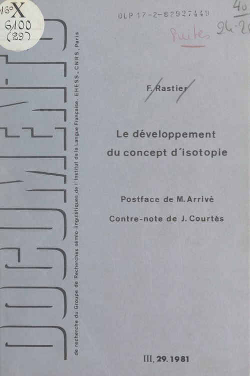 Couverture ebook de Le développement du concept d'isotopie, de Francois Rastier
