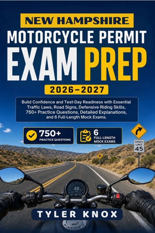 ebook cover of NEW HAMPSHIRE MOTORCYCLE PERMIT EXAM PREP 2026-2027, by Tyler Knox