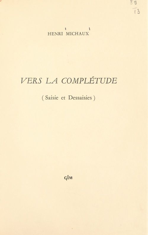 ebook cover of Vers la complétude, by Henri Michaux
