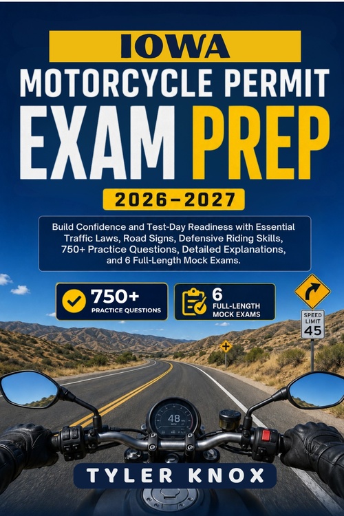 ebook cover of IOWA MOTORCYCLE PERMIT EXAM PREP 2026-2027, by Tyler Knox