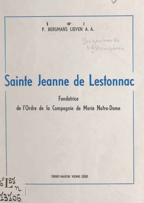 Couverture ebook de Sainte Jeanne de Lestonnac, de Bergmans Lieven