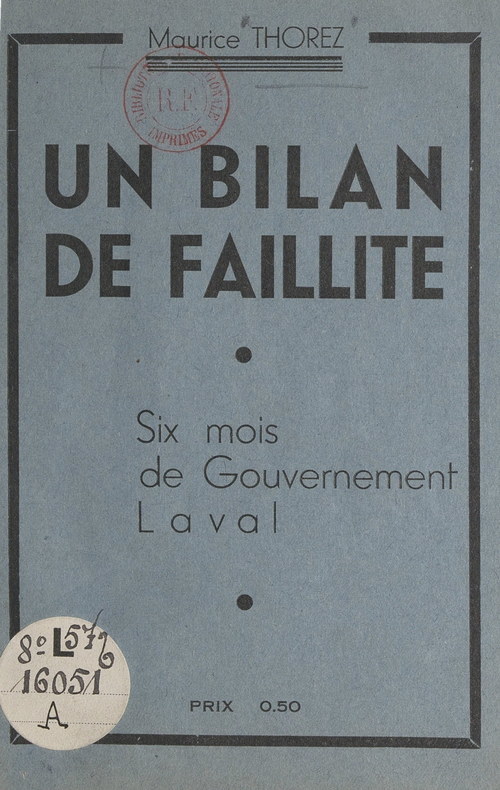 Couverture ebook de Un bilan de faillite, de Maurice Thorez