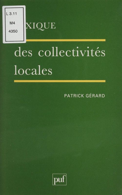 ebook cover of Lexique des collectivités locales, by Patrick Gérard