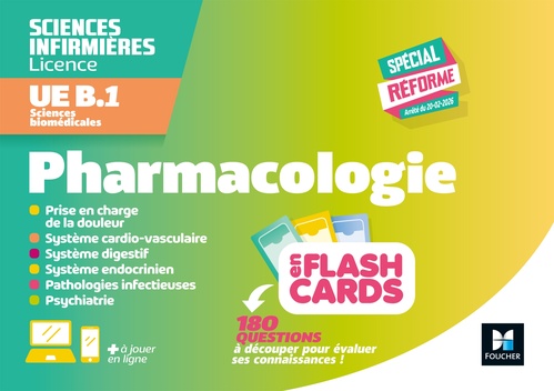 Couverture ebook de Flashcards DEI - UE B.1 Sciences biomédicales - Pharmacologie, de Sandrine Faure, Karine Gibert, Nicolas Protat