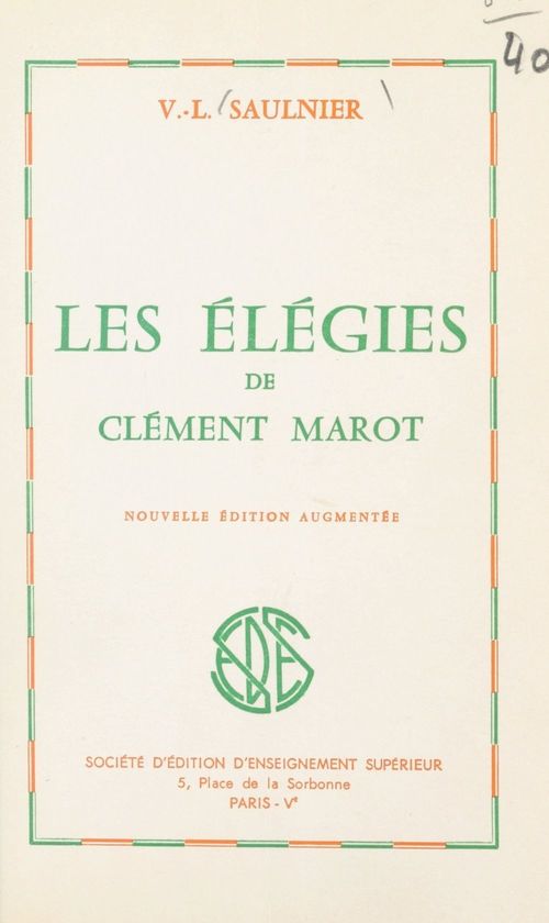 Couverture ebook de Les Élégies de Clément Marot, de Verdun-Leon Saulnier