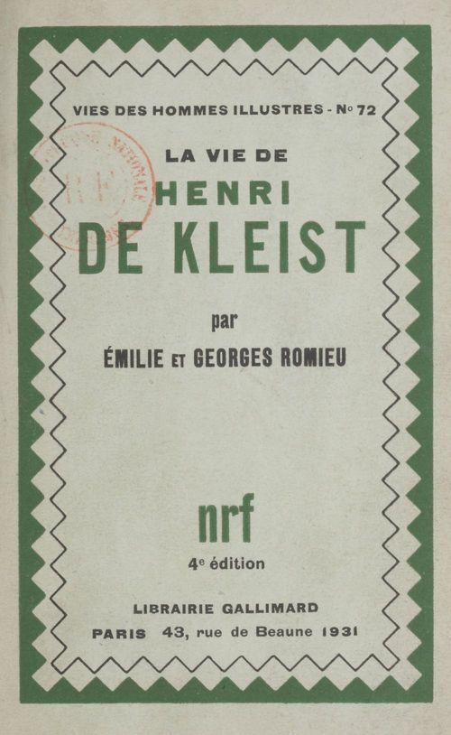 Couverture ebook de La vie de Henri de Kleist, de Emilie Romieu, Georges Romieu