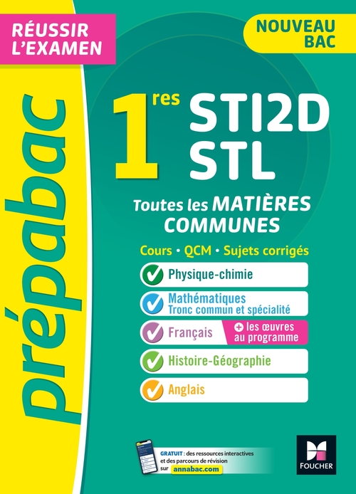 ebook cover of Prépabac 1re STI2D/STL - Toutes les matières communes - Cours et entraînement contrôle continu 2026, by Thomas Brunet, Annie Goulvent, Frédérique Le Graverend, Stéphane Leteuré, Walter Vassiaux, Bernard Verlant