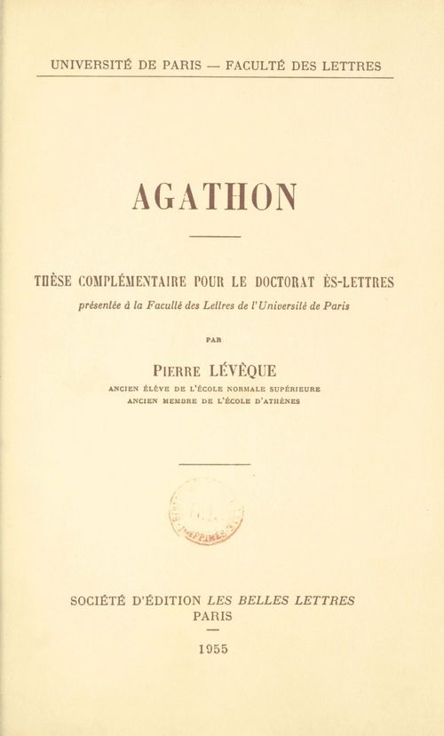 Couverture ebook de Agathon, de Pierre Leveque
