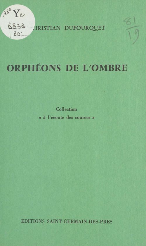 Couverture ebook de Orphéons de l'ombre, de Christian Dufourquet