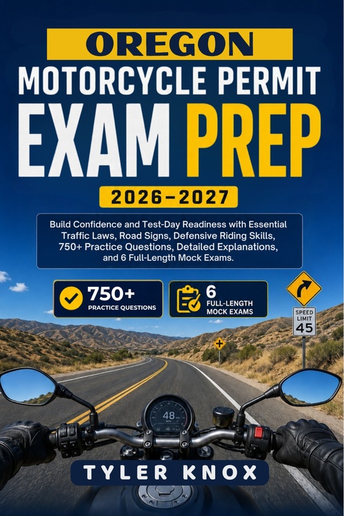 ebook cover of OREGON MOTORCYCLE PERMIT EXAM PREP 2026-2027, by Tyler Knox