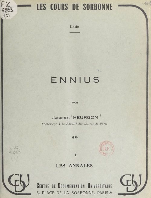 Couverture ebook de Ennius (1). Les annales, de Jacques Heurgon