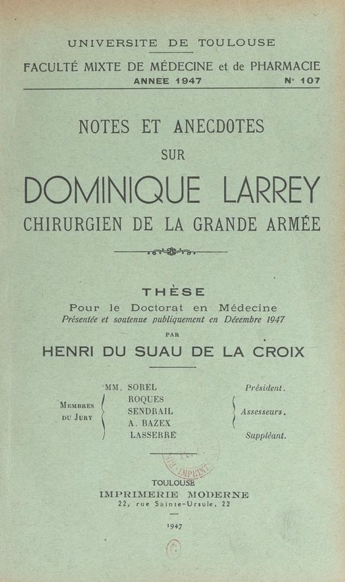 Couverture ebook de Notes et anecdotes sur Dominique Larrey, chirurgien de la Grande Armée, de Henri Du Suau De La Croix