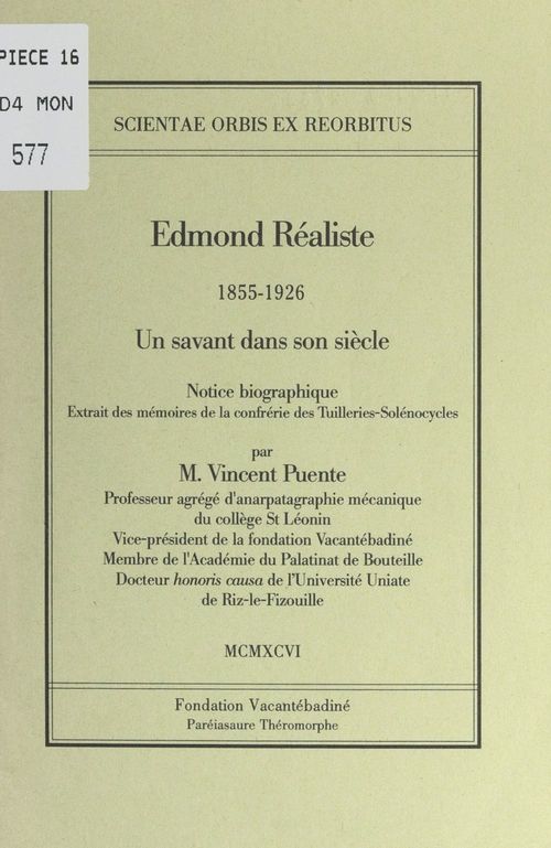 ebook cover of Edmond Réaliste (1855-1926) : un savant dans son siècle, by Vincent Puente
