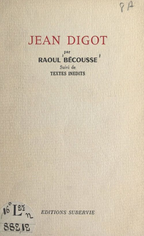 Couverture ebook de Jean Digot, de Jean Digot, Raoul Becousse