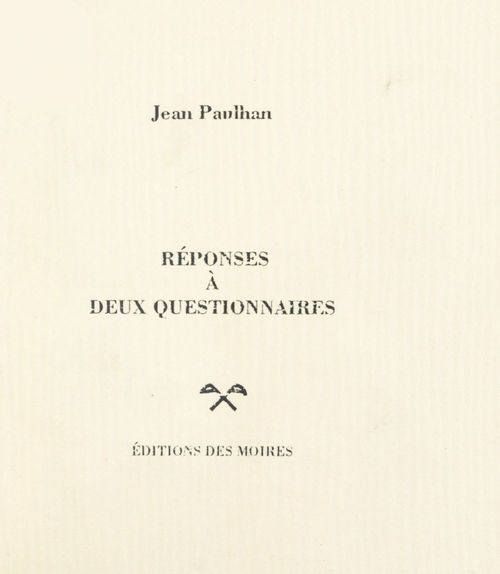 ebook cover of Réponses à deux questionnaires, by Jean Paulhan