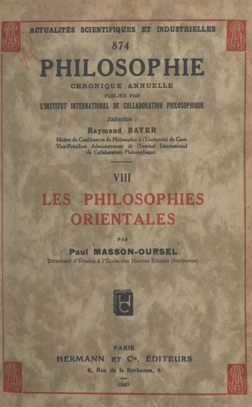 Couverture ebook de Les philosophies orientales, de Paul Masson-Oursel