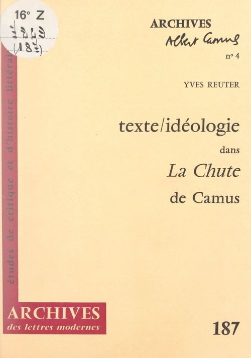 ebook cover of Texte-idéologie dans "La chute", de Camus, by Yves Reuter