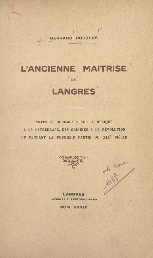 Couverture ebook de L'ancienne maîtrise de Langres, de Bernard Populus