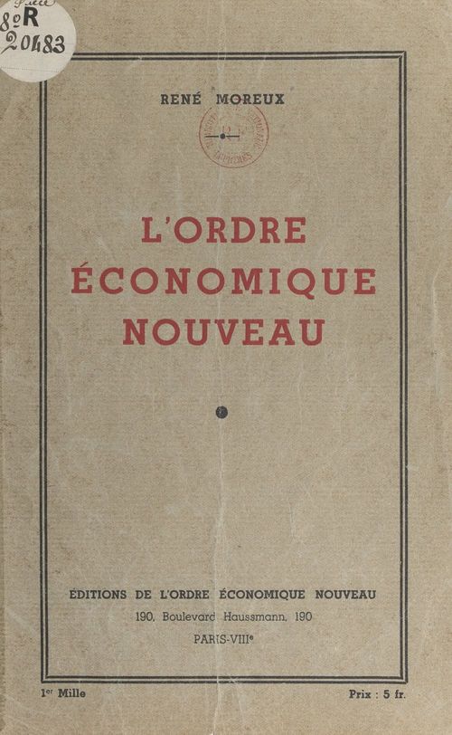 Couverture ebook de L'ordre économique nouveau, de Rene Moreux