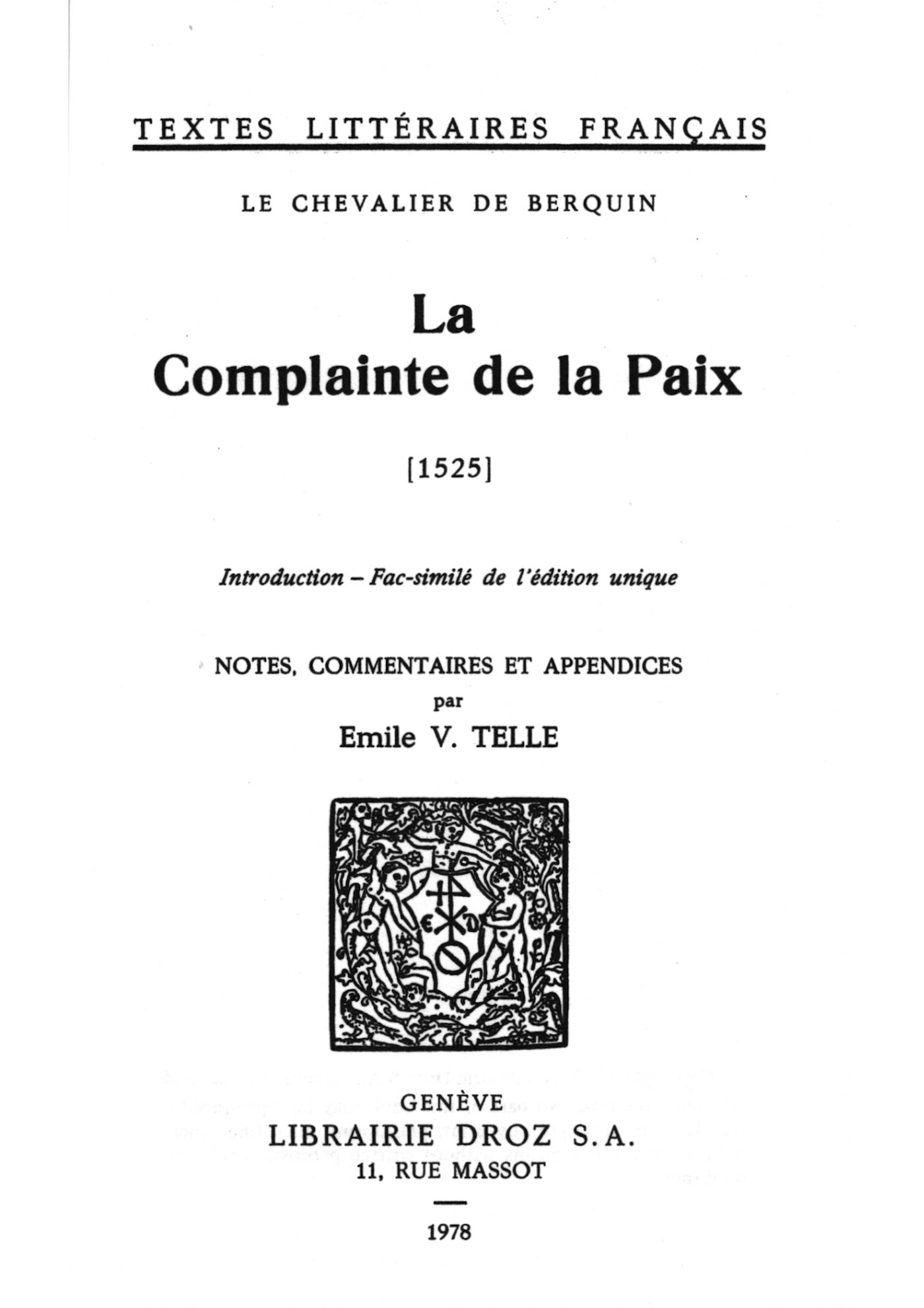 ebook cover of La Complainte de la Paix : 1525, by De Berquin Louis