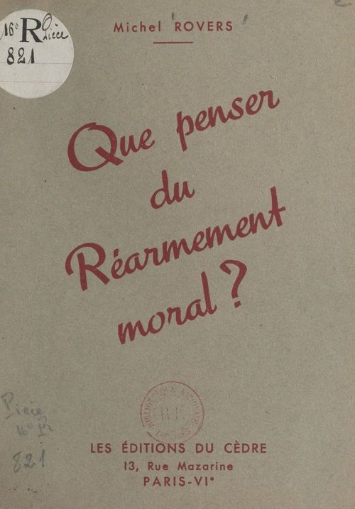 ebook cover of Que penser du réarmement moral ?, by Michel Rovers