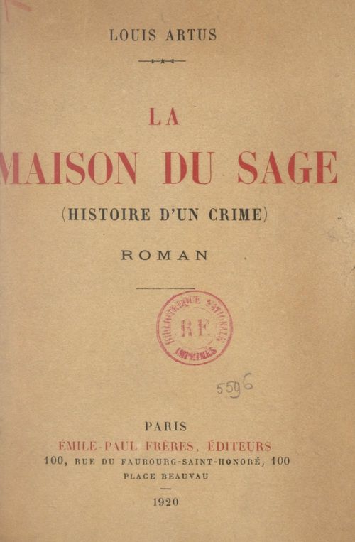Couverture ebook de La maison du sage, de Louis Artus