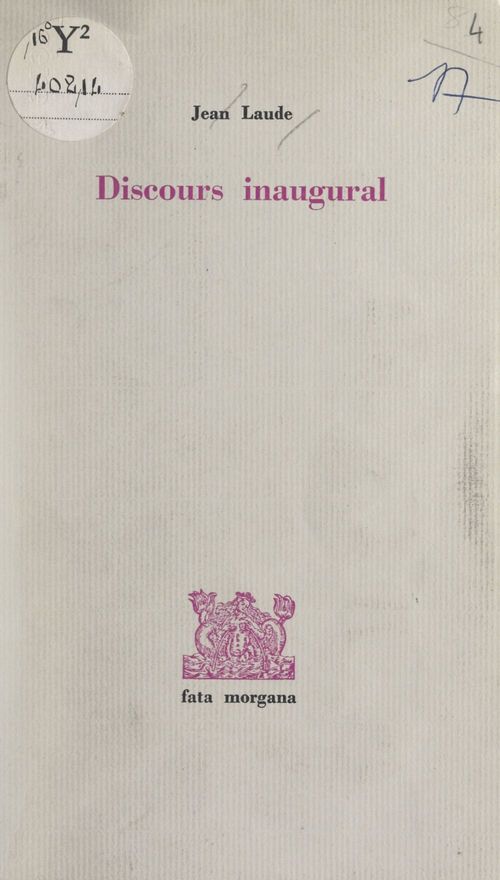 Couverture ebook de Discours inaugural, de Jean Laude