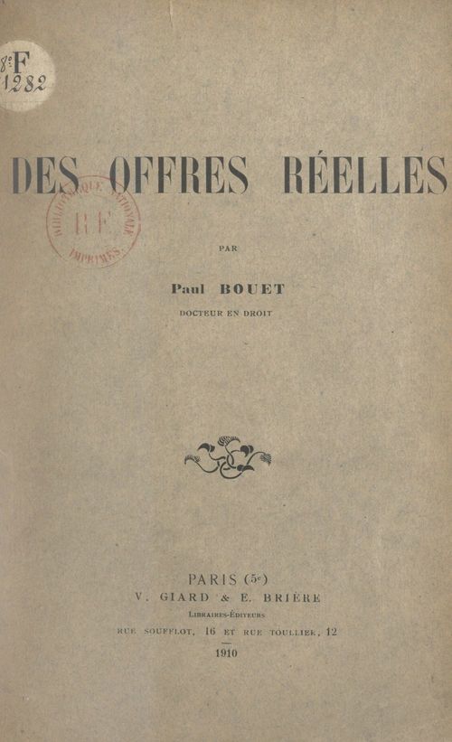 Couverture ebook de Des offres réelles, de Paul Bouet