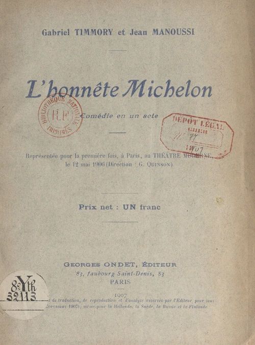 ebook cover of L'honnête Michelon, by Gabriel Timmory, Jean Manoussi