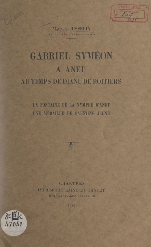 ebook cover of Gabriel Syméon à Anet, au temps de Diane de Poitiers, by Maurice Jusselin