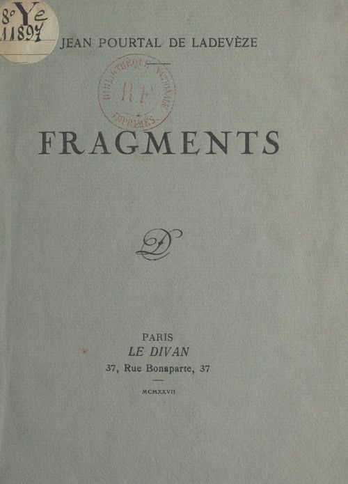 Couverture ebook de Fragments, de Jean Pourtal De Ladeveze
