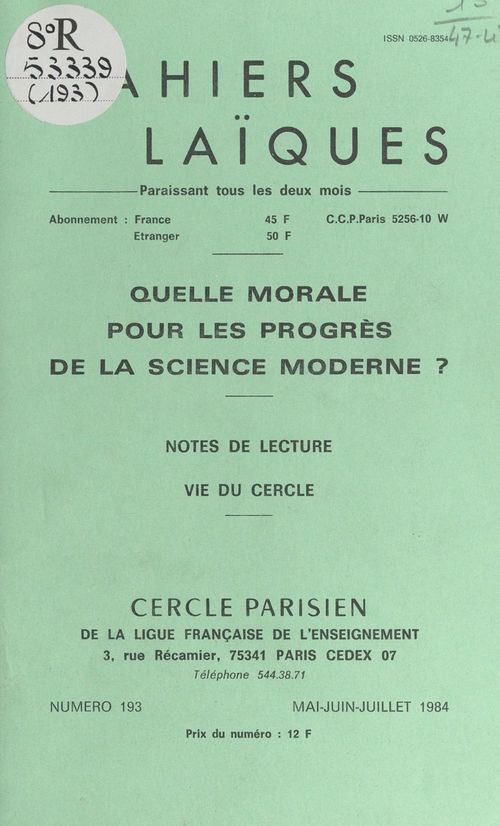 ebook cover of Quelle morale pour les progrès de la science moderne ?, by Louis Lafourcade, Paul Caro, Pierre Lamarque, Roger Moreau