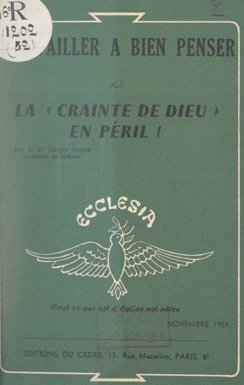 Couverture ebook de La crainte de Dieu en péril !, de Denys Gorce