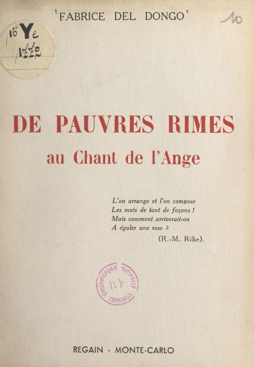 ebook cover of De pauvres rimes au Chant de l'ange, by Fabrice Del Dongo