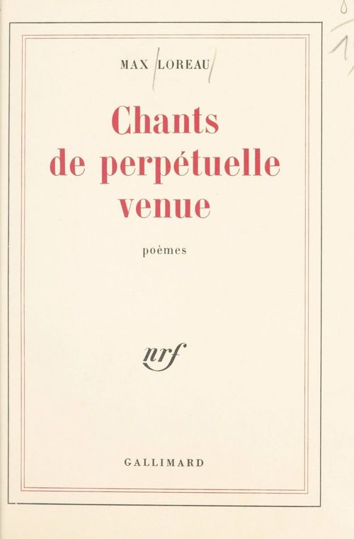 Couverture ebook de Chants de perpétuelle venue, de Max Loreau
