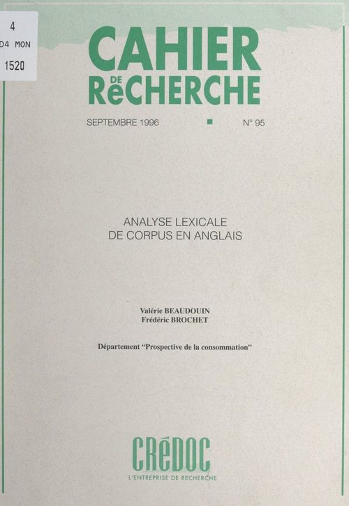 ebook cover of Analyse lexicale de corpus en anglais, by Chantal Renault, Claire Evans, Frederic Brochet, Segolene Even, Valerie Beaudouin