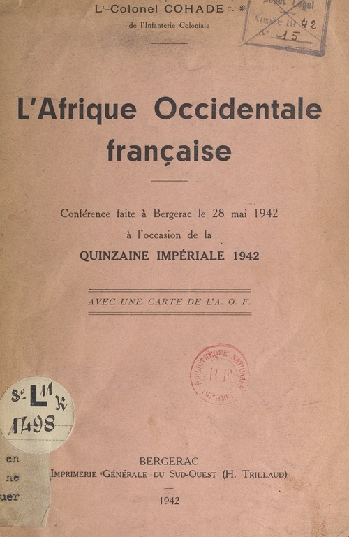 ebook cover of L'Afrique occidentale française, by Pierre Cohade