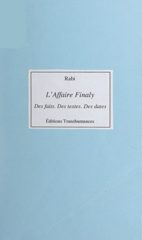 ebook cover of L'affaire Finaly, by Rabi