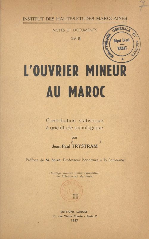 ebook cover of L'ouvrier mineur au Maroc, by Jean-Paul Trystram