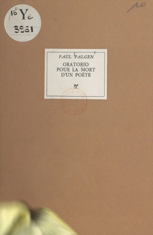 ebook cover of Oratorio pour la mort d'un poète, by Paul Palgen