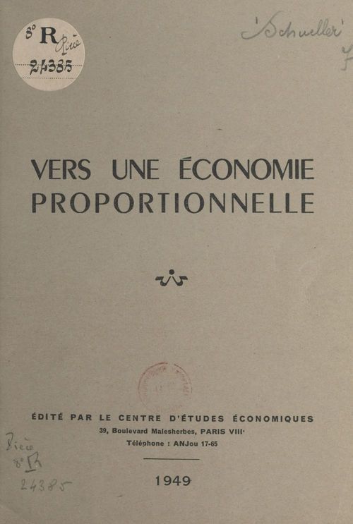 Couverture ebook de Vers une économie proportionnelle, de Eugene Schueller